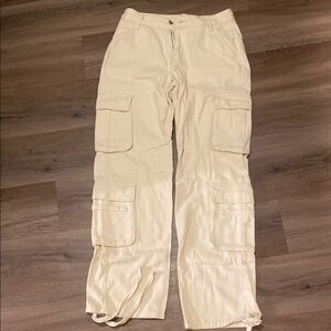 Navy Sweater and Cream Cargo Pants